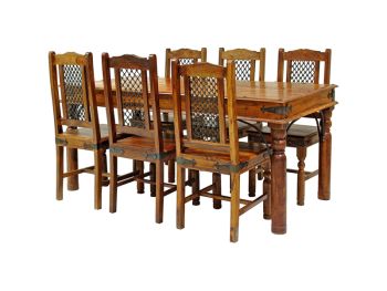 Ganga Large Dining Table - Sheesham Wood - L90 x W175 x H76 cm - Honey Dark Finish
