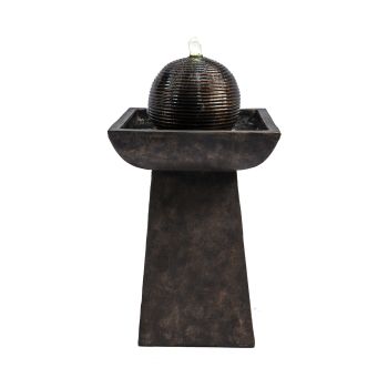  Outdoor Pedestal with Orb fountain water feature and LED Light - Charcoal - 37 x 67 x 67 cm