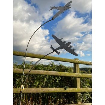 Spitfire & Lancaster Garden Art - Bare Metal/Ready to Rust - W37 x H133 cm