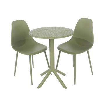 Rimini Cala Outdoor Grade Bistro Table and 2 Chair Set - Plastic/Metal - L60 x W60 x H82 cm - Moss Green - Partially Assembled