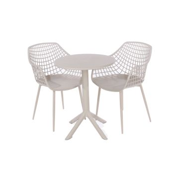 Rimini Lattice Bistro Table and 2 Armchair Set - Plastic/Metal - L60 x W60 x H84 cm - Calico - Partially Assembled