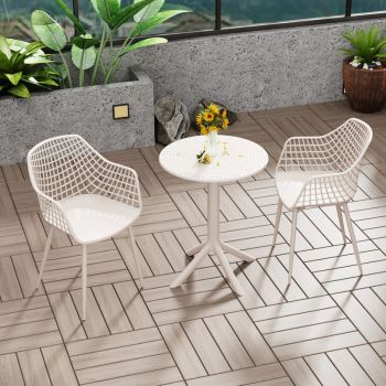 Rimini Lattice Bistro Table and 2 Armchair Set - Plastic/Metal - L60 x W60 x H84 cm - Terracotta - Partially Assembled