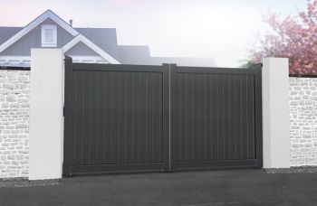 Double Swing Gate - Aluminium - 3000x1600mm - Grey - Vertical Solid Infill and Flat Top, Full Privacy Driveway Gate