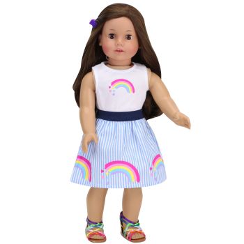 Sophia's 18" Doll Rainbow Stripe Skirt & Tank - White/Blue - 10 x 18 x 46 cm