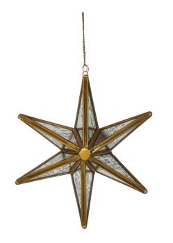 Hanging Star Christmas Decorations - Brass/Mercury Glass/Mild Steel - L4.5 x W25 x H25 cm - Antique Brass