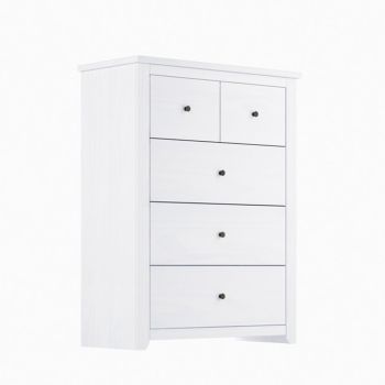 Havana 3+2 Chest of Drawers - Pine/Metal - L39 x W90 x H120 cm - White/Pewter - Flat Pack