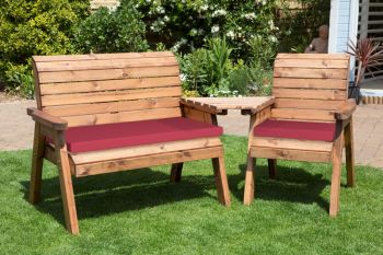 Three Seat Companion Set Angled with Cushions - W230 x D90 x H98 - Fully Assembled - Burgundy