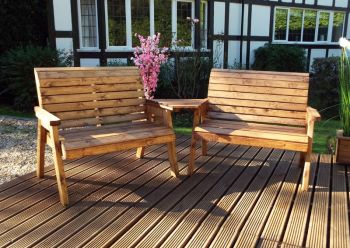 Twin 2 Seater Bench Set Quality, Wooden Garden Furniture - W264 x D90 x H98 - Fully Assembled