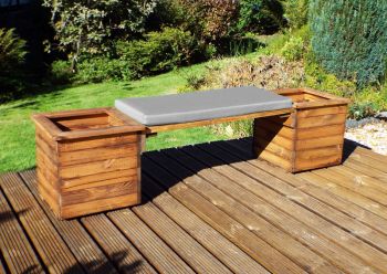 Deluxe Planter Bench with Cushions - W197 x D47 x H46 - Fully Assembled - Grey