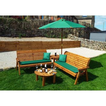 Six Seater Balmoral Corner Garden Furniture Set with Round Coffee - L240 x W284 x H98 cm - Green