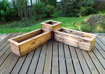 Three Piece Corner Planter Set, Wooden Garden Pots/Tubs for Plants - W130 x D130 x H38.5 - Fully Assembled
