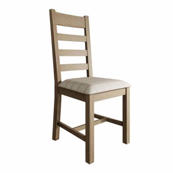 Upholstered Slatted Dining Chair - Pine/MDF/Wool - L44.5 x W52 x H105 cm - Smoked Oak/Natural Check