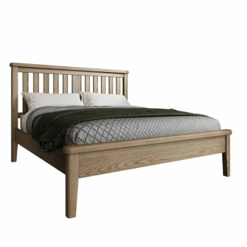 6' Bed with Wooden Headboard and Low Footboard Set - Pine/MDF - L200 x W216 x H139 cm - Smoked Oak