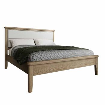 6' Bed with Fabric Headboard and Low Footboard Set - Pine/MDF - L200 x W216 x H139 cm - Smoked Oak
