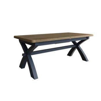 Cross Legged Extending Table - Pine/MDF - L250 x W100 x H78 cm - Blue/Smoked Oak