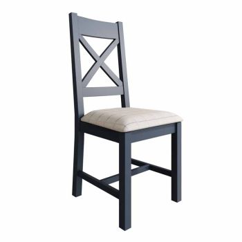 Upholstered Cross Back Dining Chair - Pine/MDF/Wool - L44.5 x W51.6 x H105 cm - Blue/Natural Check