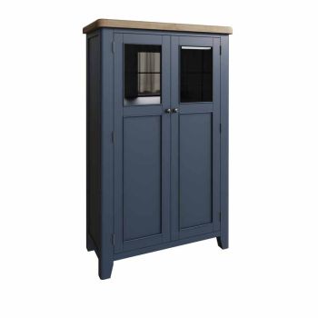 Drinks Cabinet - Pine/MDF/Glass - L100 x W45 x H160 cm - Blue/Smoked Oak