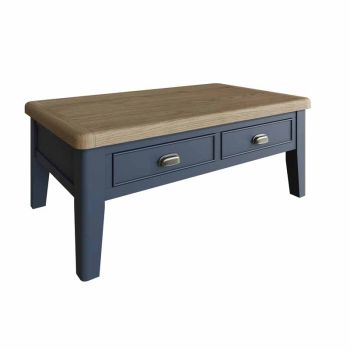 Large Coffee Table - Pine/MDF - L125 x W75 x H50 cm - Blue/Smoked Oak