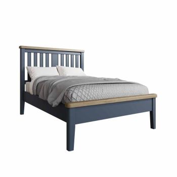 4'6" Bed with Wooden Headboard and Low Footboard Set - L154 x W206 x H139 cm - Blue/Smoked Oak