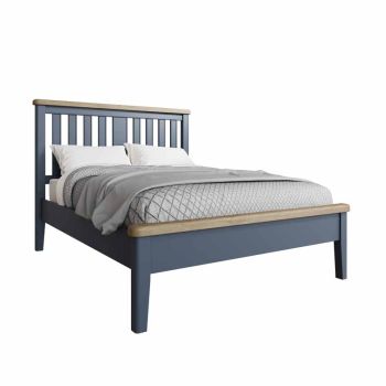 5' Bed with Wooden Headboard and Low Footboard Set - L170 x W216 x H139 cm - Blue/Smoked Oak