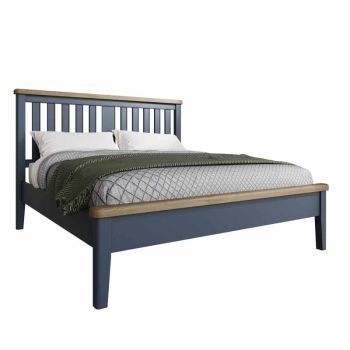 6' Bed with Wooden Headboard and Low Footboard Set - L200 x W216 x H139 cm - Blue/Smoked Oak