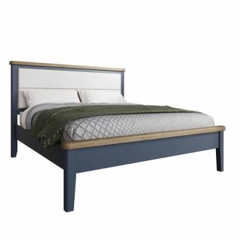 6' Bed with Fabric Headboard and Low Footboard Set - L200 x W216 x H139 cm - Blue/Smoked Oak
