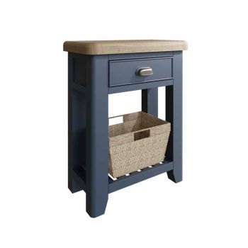 Telephone Table - Pine/MDF/Wicker - L60 x W30 x H75 cm - Blue/Smoked Oak