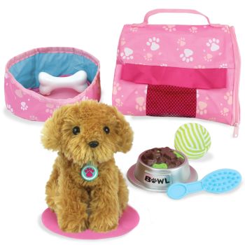 Sophia's 18" Doll Puppy Dog & Carrier Set - Pink/Tan - 19 x 15 x 9 cm