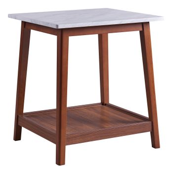 Kingston Side Table With Faux Marble Top Solid Wood Leg - Faux Marble / Walnut - 51 x 56 x 56 cm