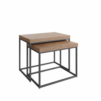 Nest of 2 Tables - Pine/Metal - L60 x W40 x H50 cm - Aged Grey Oak/Graphite