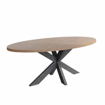 Oval Table - Pine/Metal - L200 x W100 x H75 cm - Aged Grey Oak/Graphite