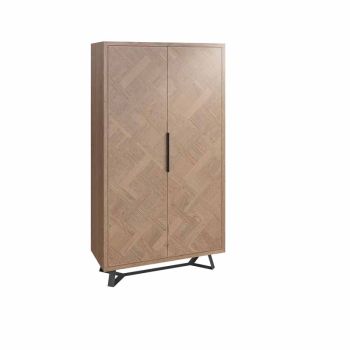 Wine Cabinet - Pine/Metal - L100 x W45 x H184 cm - Aged Grey Oak/Graphite
