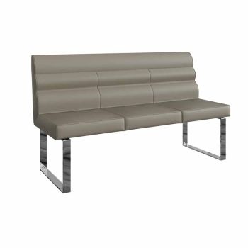 Dining Bench with Back - Metal/PU/Foam/MDF - L180 x W50 x H87 cm - Taupe/Chrome