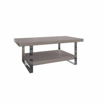 Coffee Table - Pine/MDF/Metal - L100 x W60 x H45 cm - Silver Oak/Chrome
