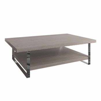 Large Coffee Table - Pine/MDF/Metal - L130 x W70 x H45 cm - Silver Oak/Chrome
