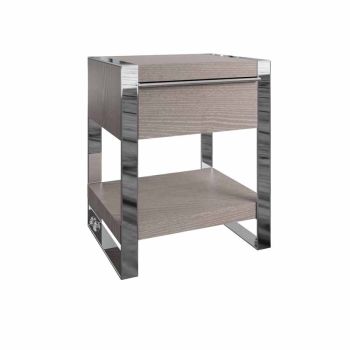 Large Side Table/Bedside Cabinet - Pine/MDF/Metal - L50 x W40 x H60 cm - Silver Oak/Chrome