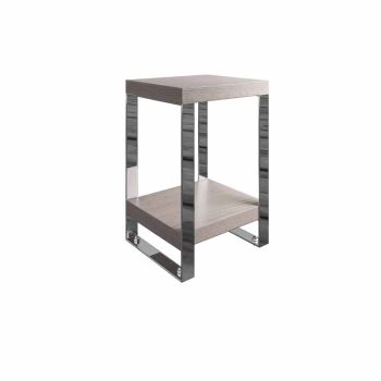 Small Side Table/Bedside Cabinet - Pine/MDF/Metal - L40 x W35 x H60 cm - Silver Oak/Chrome