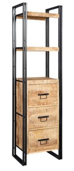 Cosmo Industrial Slim Bookcase - Solid Mango Wood - L40 x W55 x H200 cm