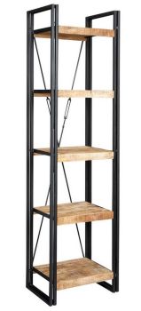 Cosmo Industrial Slim Open Bookcase - Solid Mango Wood - L40 x W55 x H200 cm