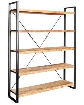 Cosmo Industrial Large Open Bookcase - Solid Mango Wood - L40 x W160 x H200 cm