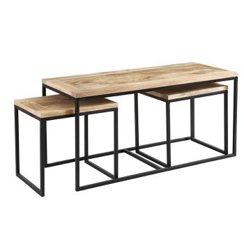 Cosmo John Long Coffee Table Set - Solid Mango Wood - L50 x W120 x H55 cm