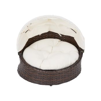  Wicker Rattan Shell Shape Bed for cat with cushions, Water Resistant - Espresso/ Cream cushions - 46 x 25 x 25 cm