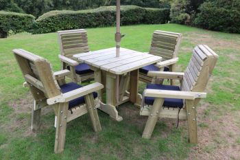 Ergo 4 Seater Set - Sits 4, Wooden Garden Furniture Dining Set w/ Table & Chairs - L220 x W245 x H105 cm - Min. Assembly Required