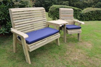 Ergonomic Trio Set Wooden Garden Bench & Chair Set - Attach Tray to Arms - L75 x W220 x H105 cm - Fully Assembled