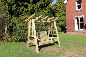 Pergola Swing, Wooden Garden Swinging Seat Hammock with Trellis - L125 x W180 x H185 cm - Minimal Assembly Required