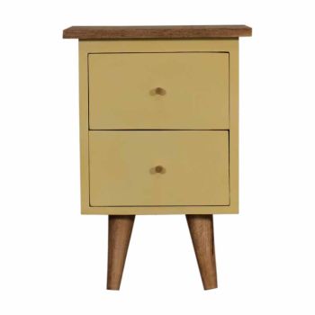 Hand Painted Bedside - Mango Wood/PewterFabric - L30 x W35 x H50 cm - Yellow