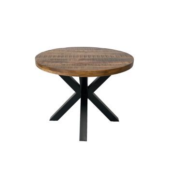 Industrial Round X Leg Dining Table - Mango Wood/Iron - L100 x W100 x H76 cm - Mango PP Saw Finish 