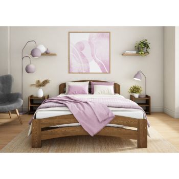 Small Double Size Bed Frame - Wood - L197 x W128 x H80 cm - Oak