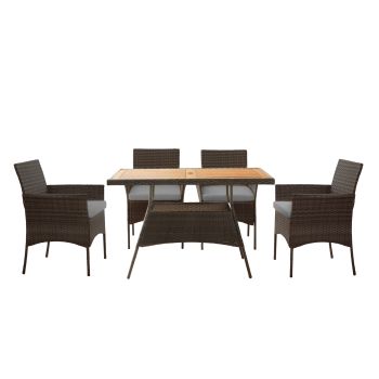 5 Pieces Patio Dining Set with Cushion and ArmChair - Brown - 119 x 74 x 74 cm