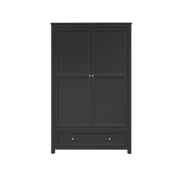 Ives 2 Door Wardrobe - Engineered Wood/Metal - L55 x W118 x H191 cm - Black/Antique Brass